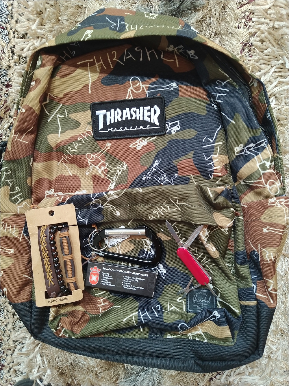 NWT/New Olive, Brown & Black Herschel Thrasher Gonz Camo Graphic Backpack+Bonus